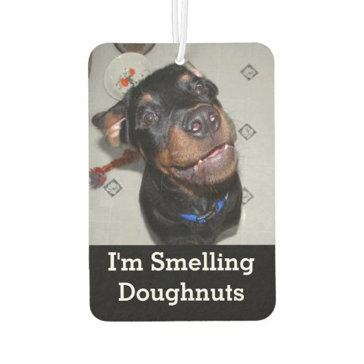 Rottweiler Welpe riecht Doughnut Air Freshener Autolufterfrischer (Rückseite)