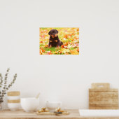 Rottweiler Welpe sitzt im Herbst Leaves Poster (Küche)