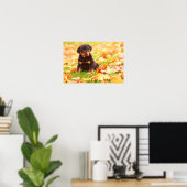 Rottweiler Welpe sitzt im Herbst Leaves Poster (Heimbüro)