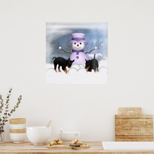 Rottweiler-Welpen, die im Schnee spielen Poster (Küche)