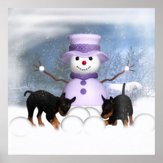 Rottweiler-Welpen, die im Schnee spielen Poster