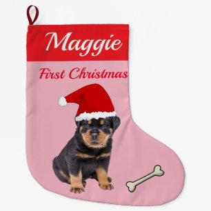 Rottweiler Welpen-erstes Weihnachten Großer Weihnachtsstrumpf