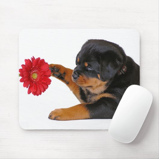 Rottweiler Welpen Hund mit Gerbera Daisy Mousepad (Mit Mouse)