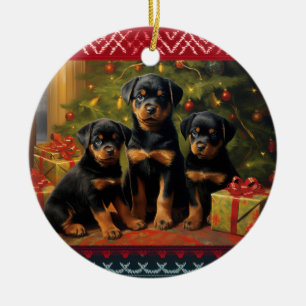 Rottweiler Welpen Weihnachten Keramik Ornament