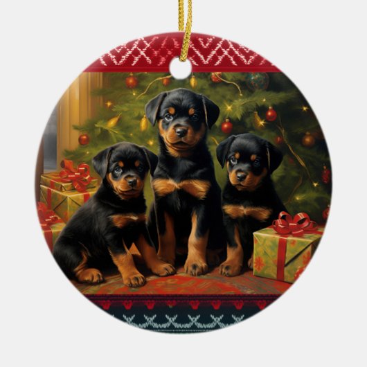 Rottweiler Welpen Weihnachten Keramik Ornament (Vorne)