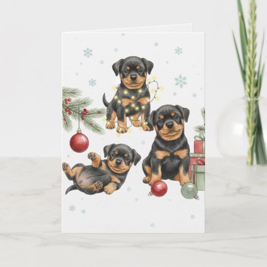 Rottweiler-Welpen-Weihnachtskarte Karte (Vorderseite)