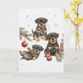 Rottweiler-Welpen-Weihnachtskarte Karte (Gelbe Blume)