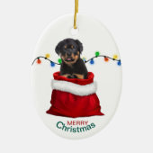 Rottweiler Welpenhund in Holiday Gift Bag Keramik Ornament (Vorne)