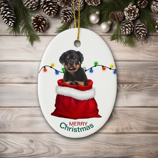 Rottweiler Welpenhund in Holiday Gift Bag Keramik Ornament