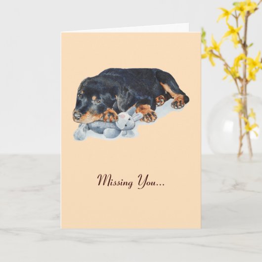 Rottweiler Welpenwelpen-Teddy vermisst Karte (Gelbe Blume)
