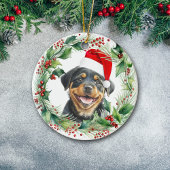 Rottweiler Welppy Holly Wreath Weihnachten Keramik Ornament