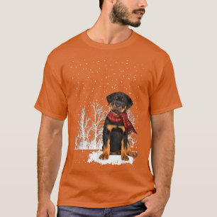 Rottweiler Winter Scarf Hunde Baumwald Snow Chr T-Shirt