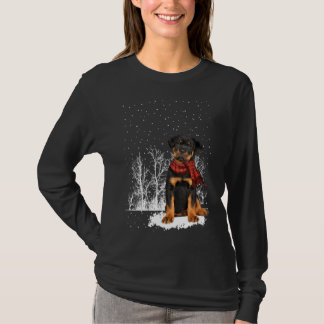 Rottweiler-Winterschal Hunde Baum Wald Schnee Chr T-Shirt