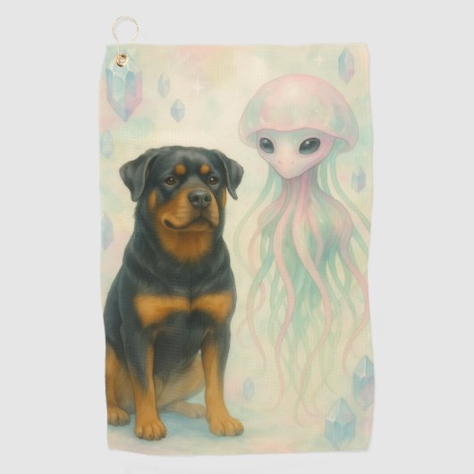 Rottweiler with Alien Golfhandtuch (Vorderseite)