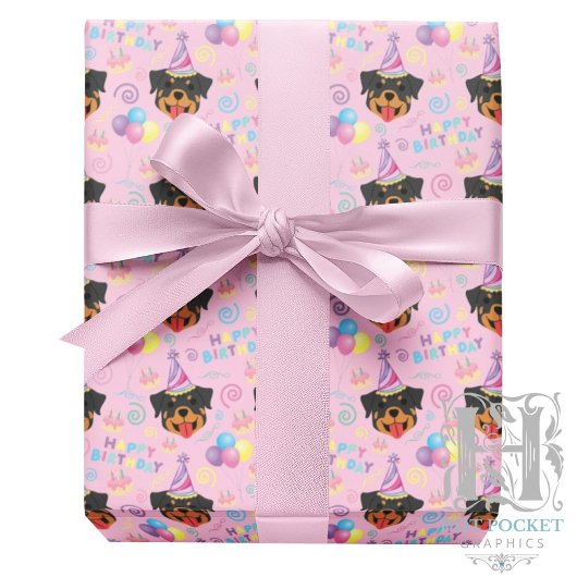 Rottweiler Wrapping Paper in Pink Geschenkpapier