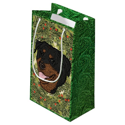 Rottweiler Wreath Kleine Geschenktüte (Rückseite Schrägansicht)