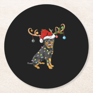 Rottweiler Xmas Geschenk Santas Reindeer Rottweile Runder Pappuntersetzer