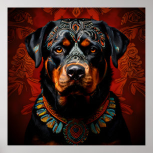 Rottweiler-Zeremonie in Warrior-Kleidung Poster