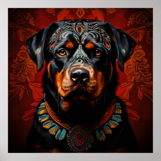 Rottweiler-Zeremonie in Warrior-Kleidung Poster (Vorne)