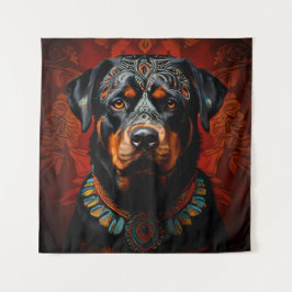 Rottweiler-Zeremonie in Warrior-Kleidung Wandteppich