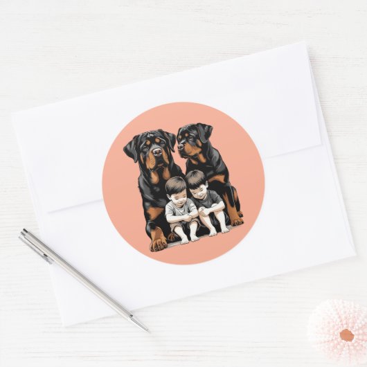 Rottweilers As Loyal Guardians Of Kids Runder Aufkleber (Umschlag)