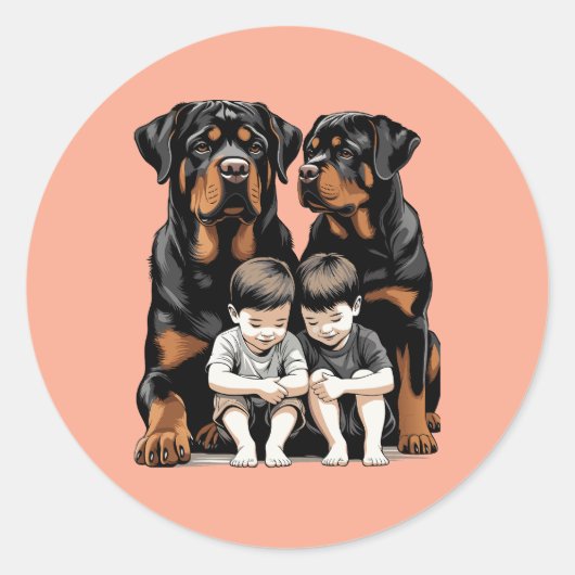 Rottweilers As Loyal Guardians Of Kids Runder Aufkleber (Vorderseite)