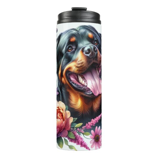 Rottweilers BlumenMajestät Thermosbecher (Vorderseite)
