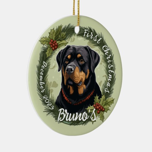 Rottweilers erste Weihnachten Keramik Ornament (Rechts)