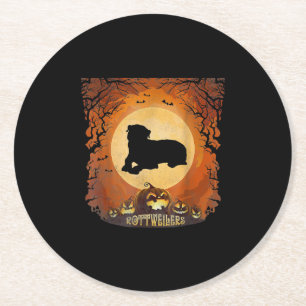 Rottweilers Full Moon Animal Silhouette Halloween Runder Pappuntersetzer