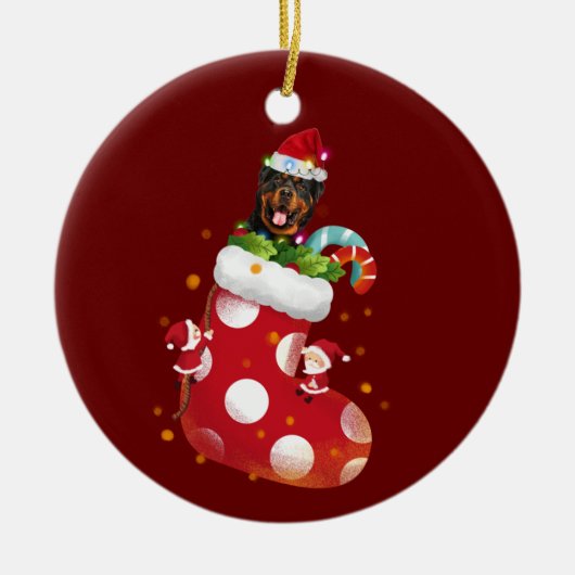 Rottweilers mit Hat Socken Weihnachten Keramik Ornament (Vorne)