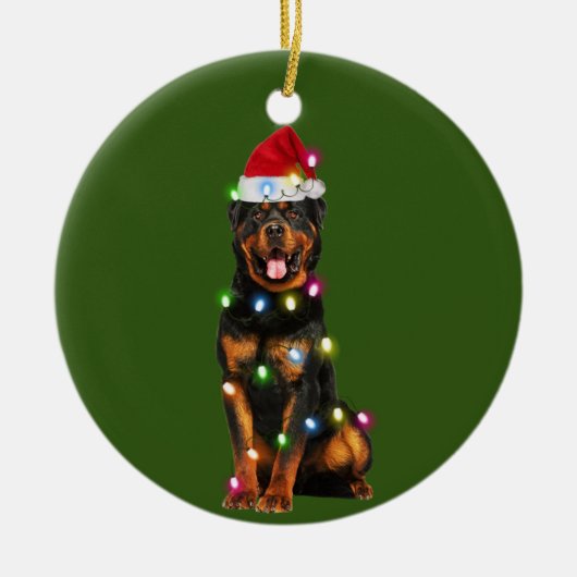 Rottweilers mit Weihnachtsfaschisen-Weihnachtsmann Keramik Ornament (Vorne)