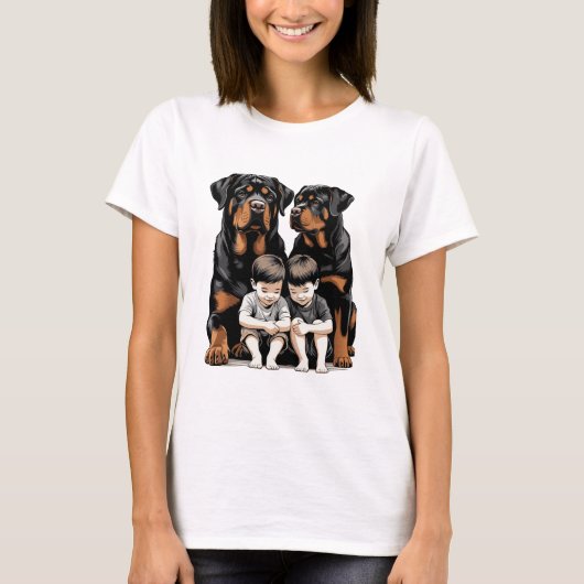 Rottweilers, Rottweiler As Loyal Guardians Of Kids T-Shirt (Vorderseite)