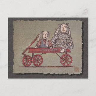 Rotwagen, Kaninchen und Dollars Postkarte