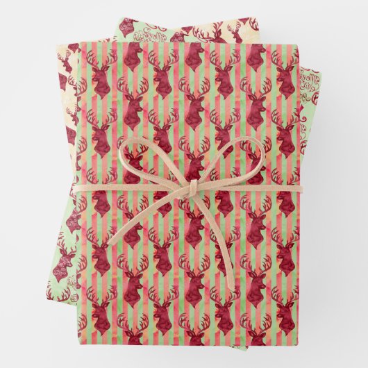 Rotwasserfarbe Hirschkopf Geschenkpapier Set (Beispiel)