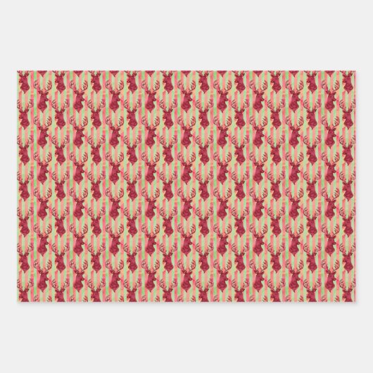 Rotwasserfarbe Hirschkopf Geschenkpapier Set (Vorderseite)