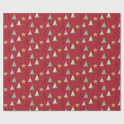Rotweihnachtskiefer Wasserfarben Muster Geschenkpapier (Flach)