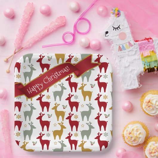 Rotweihnachtsmuster Nr. 12 ID1009 Pappteller (Party)