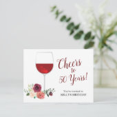 Rotwein, Beifall Geburtstag Einladung Postkarte (Stehend Vorderseite)