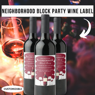 Rotwein-Blockparty der Nachbarschaft Weinetikett