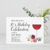 Rotwein, Blumen, Geburtstagsfeier Einladung (Stehend Vorderseite)