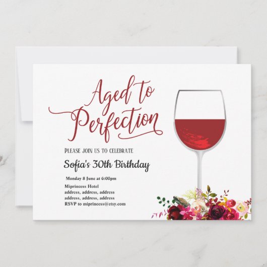 Rotwein, blumig, bis zur Vollendung gereift, Gebur Einladung (Vorderseite)