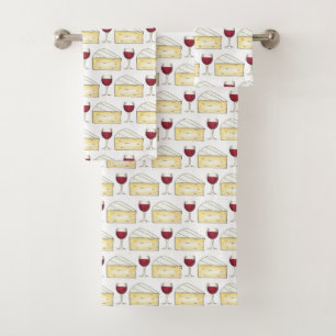 Rotwein & Brie Käse Merlot Cabernet Glasfutter Badhandtuch Set