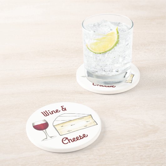 Rotwein & Brie Käse Merlot Cabernet Glasfutter Sandstein Untersetzer (Seite)