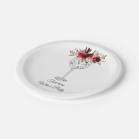 Rotwein, Erwachsenengeburtstag, Hochzeit, Papierpl Pappteller (Schrägansicht)