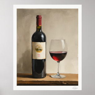 Rotwein-Flasche und Glas Poster