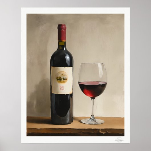 Rotwein-Flasche und Glas Poster (Vorne)
