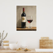 Rotwein-Flasche und Glas Poster (Küche)