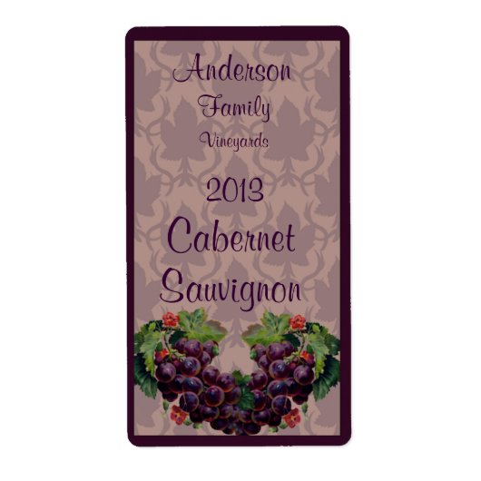 Rotwein Flaschenetikett mit Trauben (Vorne)