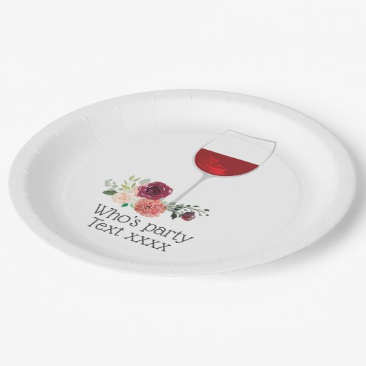 Rotwein Geburtstagsfeier Papierplatte Pappteller (Schrägansicht)