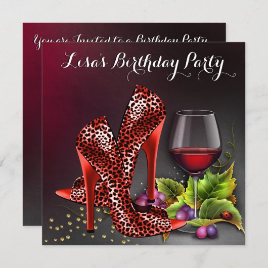 Rotwein Geburtstagsparty Einladung (Vorne/Hinten)